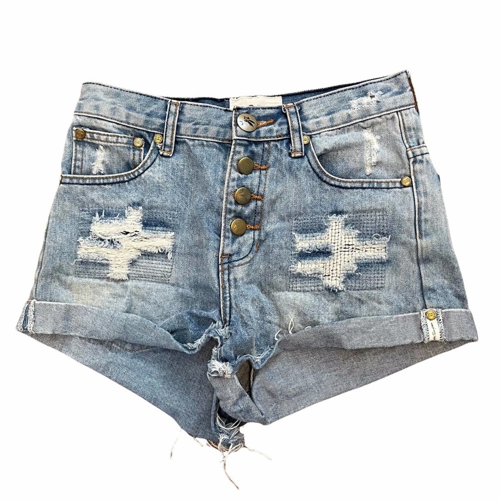 One X One Teaspoon Hawks Relaxed Fit High Rise Twisted Cuff Shorts Size 24